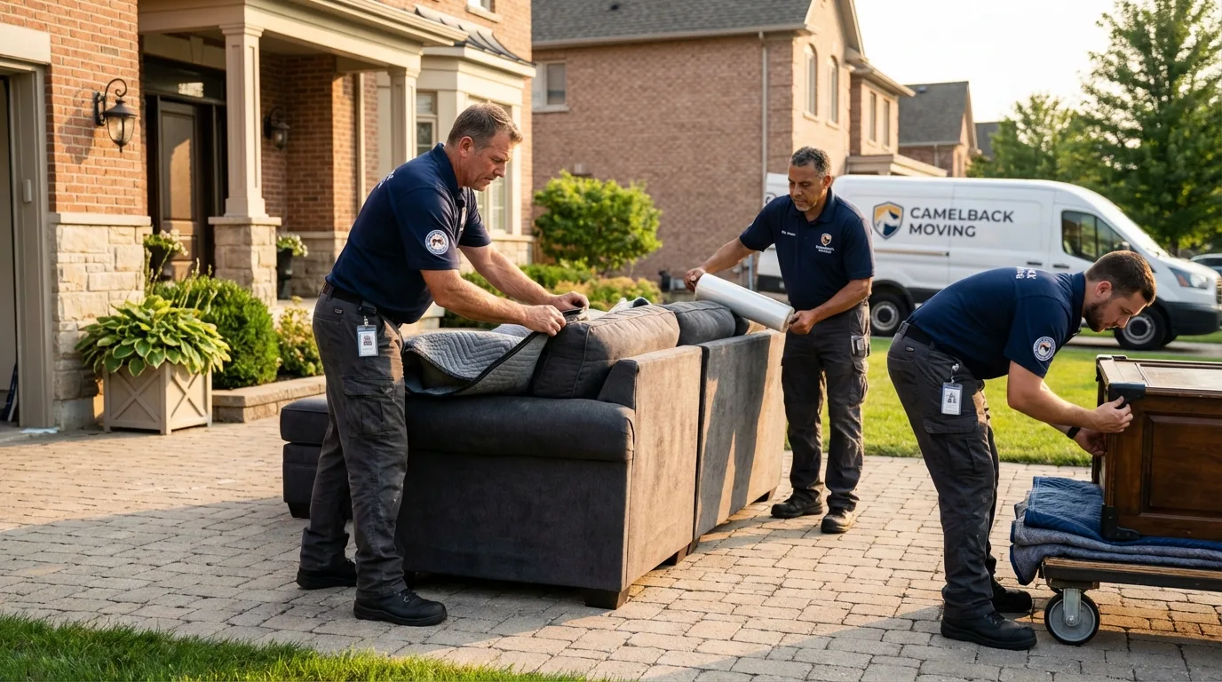 Large estate moving crew wrapping furniture in Orland, ME